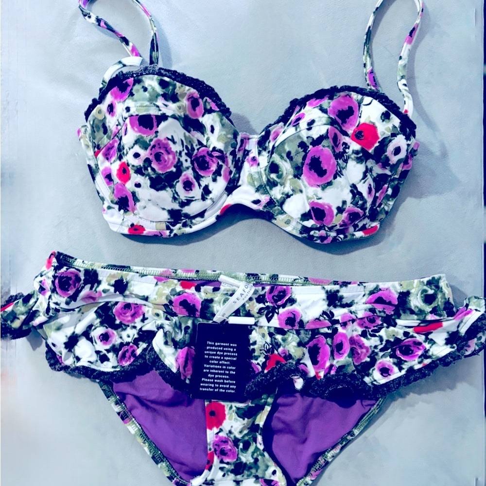 Seafolly Swimwear Collection! Very Rare Rose & Tea Party two-piece bikini!